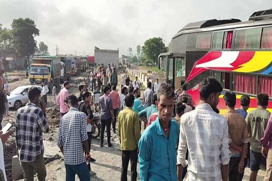 इंदौर-बैतूल राष्ट्रीय राजमार्ग पर डामर से भरा डंपर फंसा, पूरी रात लगा रहा जाम