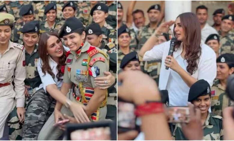 हुमा-कुरैशी-ने-की-भारतीय-सेना-और-बीएसएफ-के-जवानों-से-मुलाकात,-बोलीं-‘हम-भाग्यशाली-हैं’
