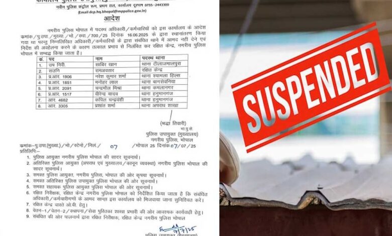 भोपाल-:-8-पुलिसकर्मी-सस्पेंड,-ट्रांसफर-आदेश-की-अनदेखी-पर-dcp-श्रद्धा-तिवारी-ने-किया-निलंबित