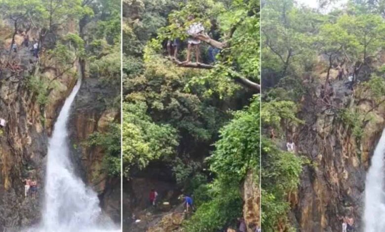 पिकनिक-स्पॉट-बना-खतरे-का-केंद्र:-परसदा-वॉटरफॉल-पर-स्टंटबाजों-पर-नजर,-सुरक्षा-के-लिए-तैनात-जवान