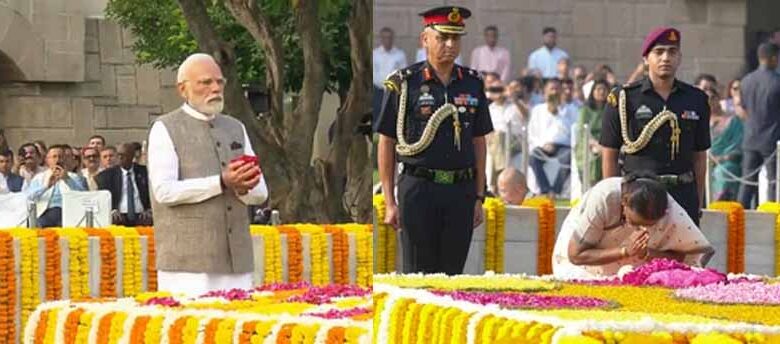 राजघाट-पर-प्रधानमंत्री-और-राष्ट्रपति-ने-बापू-को-नमन-किया,-दिया-एकता-का-संदेश