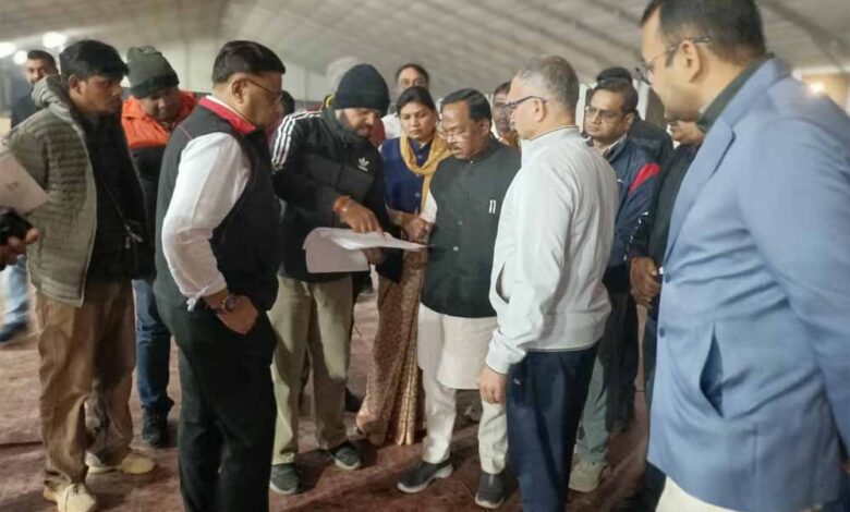 राष्ट्रपति-द्रौपदी-मुर्मु-का-प्रस्तावित-अम्बिकापुर-दौरा-की-तैयारियों-का-आदिम-जाति-विकास-मंत्री-रामविचार-नेताम-ने-कार्यक्रम-स्थल-का-किया-निरीक्षण