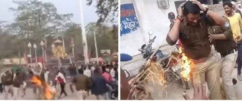 विजयवर्गीय-के-विरोध-में-कांग्रेस-का-प्रदर्शन-बेकाबू,-पुतले-की-जगह-पुलिसकर्मी-झुलसा